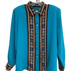 Vintage CHAUS Teal Buuton Diwn Blouse Size 8